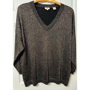 Levis Womens Black Multicolor Metallic Shimmer Wool Blend V-Neck Sweater Sz‎ M